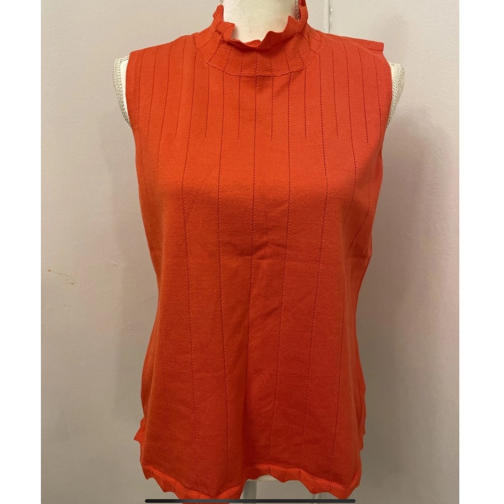 NWT Devotion by Cyrus Womens Pointelle Scallop Trim Mock Neck Tank OranSize XL.